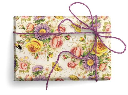 DECORATIVE PAPER WITH GOLD POWDER SPRING FLOWERS
