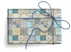 DECORATIVE PAPER WITH GOLD POWDER BLUE TILES